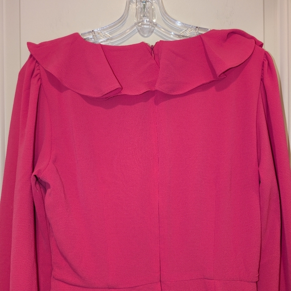 London Times V-Neck Ruffle Detail Long Sleeve Wedding Guest Dresses for Women - Picture 9 of 10